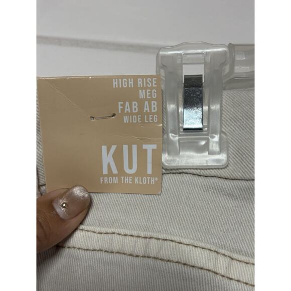 Kut From The Kloth Meg Fab Ab High Rise Wide Leg Raw Hem Jeans Size 10 Beige - Picture 7 of 10
